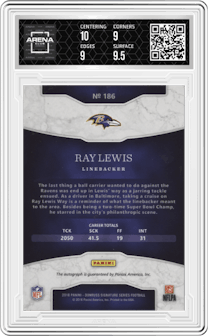 Ray Lewis from the 2016 Donruss Signature Series set graded by Arena Club and given an overall grade of 9.5.