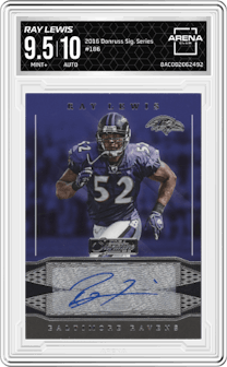 Ray Lewis from the 2016 Donruss Signature Series set graded by Arena Club and given an overall grade of 9.5.