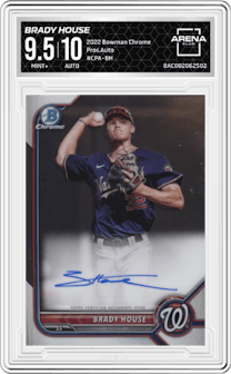 Brady House from the 2022 Bowman Chrome set graded by Arena Club and given an overall grade of 9.5.