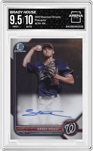 Brady House from the 2022 Bowman Chrome set graded by Arena Club and given an overall grade of 9.5.