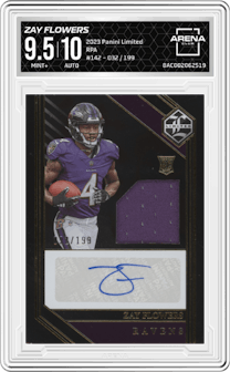 Zay Flowers from the 2023 Panini Limited set graded by Arena Club and given an overall grade of 9.5.