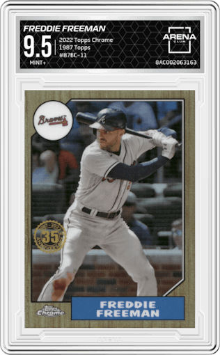 Freddie Freeman from the 2022 Topps Chrome set graded by Arena Club and given an overall grade of 9.5.