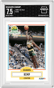 Shawn Kemp from the 1990-91 Fleer set graded by Arena Club and given an overall grade of 7.5.