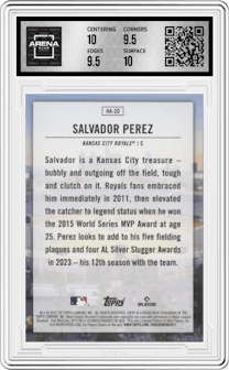 Salvador Perez from the 2023 Topps Series 2 set graded by Arena Club and given an overall grade of 10.