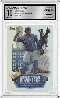 Salvador Perez from the 2023 Topps Series 2 set graded by Arena Club and given an overall grade of 10.