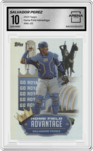 Salvador Perez from the 2023 Topps Series 2 set graded by Arena Club and given an overall grade of 10.