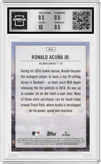 Ronald Acuna Jr. from the 2023 Topps Series 1 set graded by Arena Club and given an overall grade of 10.