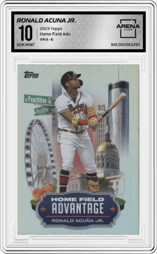 Ronald Acuna Jr. from the 2023 Topps Series 1 set graded by Arena Club and given an overall grade of 10.
