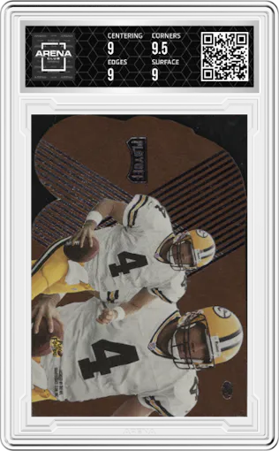 Brett Favre from the 1997 Playoff Contenders set graded by Arena Club and given an overall grade of 9.