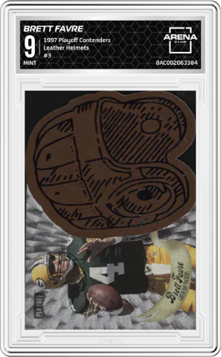 Brett Favre from the 1997 Playoff Contenders set graded by Arena Club and given an overall grade of 9.