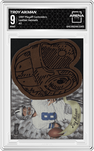 Troy Aikman from the 1997 Playoff Contenders set graded by Arena Club and given an overall grade of 9.