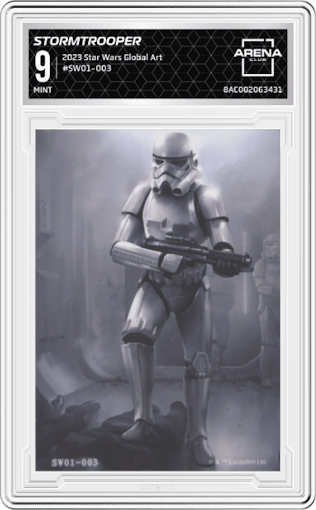 Stormtrooper from the 2023 Card.Fun Star Wars Global Art Series set graded by Arena Club and given an overall grade of 9.