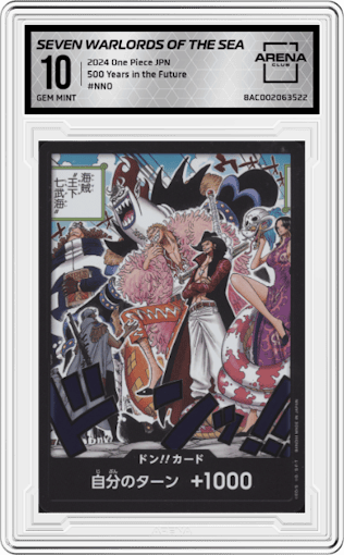 DON!! Seven Warlords of the Sea from the 2024 One Piece JPN set graded by Arena Club and given an overall grade of 10.