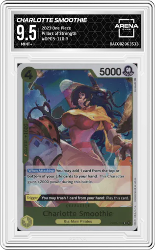 Charlotte Smoothie from the 2023 One Piece set graded by Arena Club and given an overall grade of 9.5.