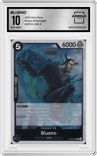Blueno from the 2023 One Piece set graded by Arena Club and given an overall grade of 10.