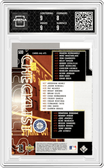 Ken Griffey Jr. from the 1999 Upper Deck set graded by Arena Club and given an overall grade of 8.5.