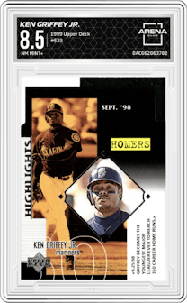 Ken Griffey Jr. from the 1999 Upper Deck set graded by Arena Club and given an overall grade of 8.5.