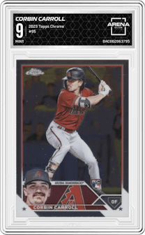 Corbin Carroll from the 2023 Topps Chrome set graded by Arena Club and given an overall grade of 9.