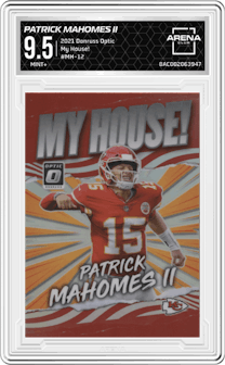 Patrick Mahomes II from the 2021 Panini Donruss Optic set graded by Arena Club and given an overall grade of 9.5.