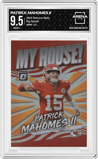 Patrick Mahomes II from the 2021 Panini Donruss Optic set graded by Arena Club and given an overall grade of 9.5.