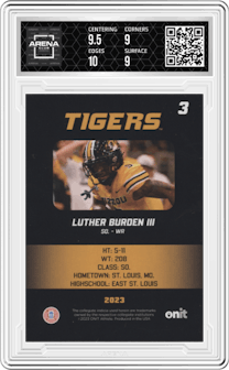 Luther Burden III from the 2023 ONIT Athlete Missouri Tigers set graded by Arena Club and given an overall grade of 9.5.