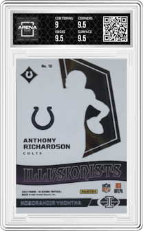 Anthony Richardson from the 2023 Panini Illusions set graded by Arena Club and given an overall grade of 9.5.