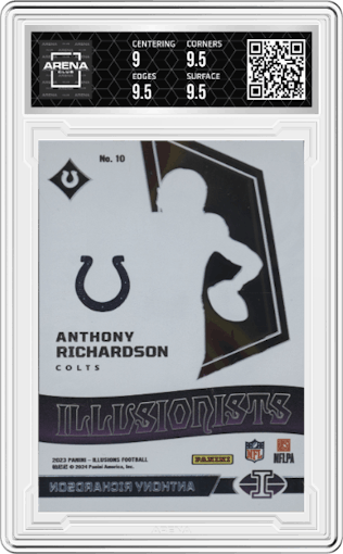 Anthony Richardson from the 2023 Panini Illusions set graded by Arena Club and given an overall grade of 9.5.