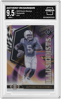 Anthony Richardson from the 2023 Panini Illusions set graded by Arena Club and given an overall grade of 9.5.