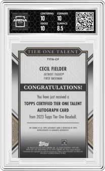 Cecil Fielder from the 2023 Topps Tier One set graded by Arena Club and given an overall grade of 9.