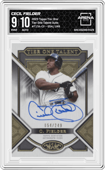 Cecil Fielder from the 2023 Topps Tier One set graded by Arena Club and given an overall grade of 9.