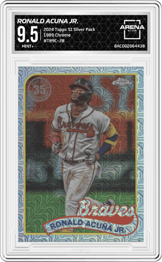 Ronald Acuna Jr. from the 2024 Topps Series 1 Silver Pack set graded by Arena Club and given an overall grade of 9.5.