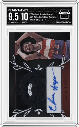 Elvin Hayes from the 2024 Leaf Sports Heroes set featuring a Dark Blue Acetate parallel graded by Arena Club and given an overall grade of 9.5.