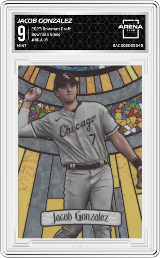 Jacob Gonzalez from the 2023 Bowman Draft set graded by Arena Club and given an overall grade of 9.