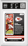 Patrick Mahomes II from the 2022 Panini Absolute set featuring a Spectrum parallel graded by Arena Club and given an overall grade of 9.