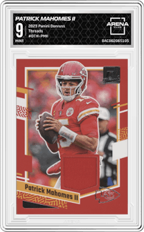 Patrick Mahomes II from the 2023 Panini Donruss set graded by Arena Club and given an overall grade of 9.