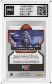 Candice LeRae from the 2022 Panini Prizm WWE Debut Edition  set graded by Arena Club and given an overall grade of 10.