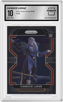 Candice LeRae from the 2022 Panini Prizm WWE Debut Edition  set graded by Arena Club and given an overall grade of 10.