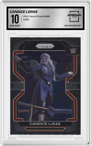 Candice LeRae from the 2022 Panini Prizm WWE Debut Edition  set graded by Arena Club and given an overall grade of 10.