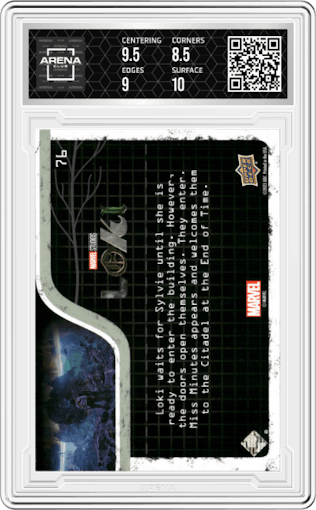 The Citadel at the End of Time from the 2023 Upper Deck Loki Season 1 set graded by Arena Club and given an overall grade of 9.
