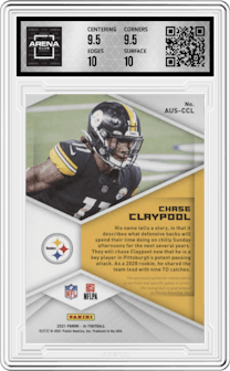 Chase Claypool from the 2021 Panini XR set featuring a Blue parallel graded by Arena Club and given an overall grade of 10.