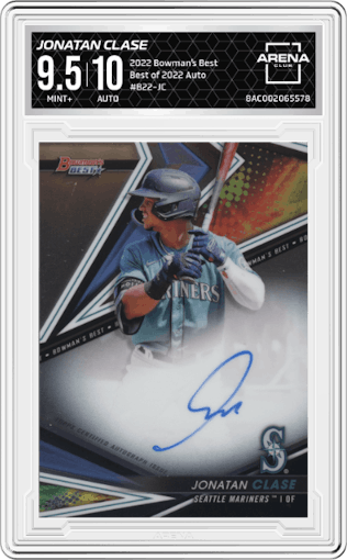 Jonatan Clase from the 2022 Bowman’s Best   set graded by Arena Club and given an overall grade of 9.5.