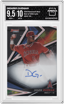 Denzer Guzman from the 2022 Bowman’s Best   set graded by Arena Club and given an overall grade of 9.5.