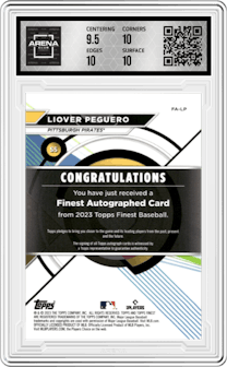 Liover Peguero from the 2023 Topps Finest set graded by Arena Club and given an overall grade of 10.