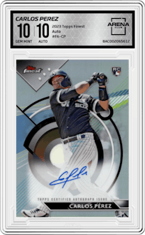 Carlos Perez from the 2023 Topps Finest set graded by Arena Club and given an overall grade of 10.