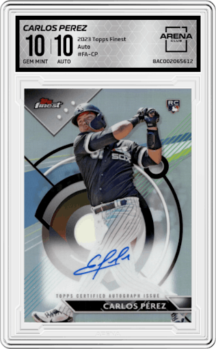 Carlos Perez from the 2023 Topps Finest set graded by Arena Club and given an overall grade of 10.