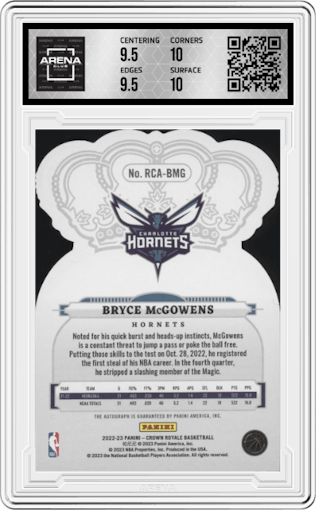Bryce McGowens from the 2022-23 Panini Crown Royale set graded by Arena Club and given an overall grade of 10.