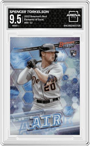 Spencer Torkelson from the 2022 Bowman’s Best   set graded by Arena Club and given an overall grade of 9.5.