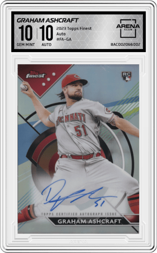 Graham Ashcraft from the 2023 Topps Finest set graded by Arena Club and given an overall grade of 10.