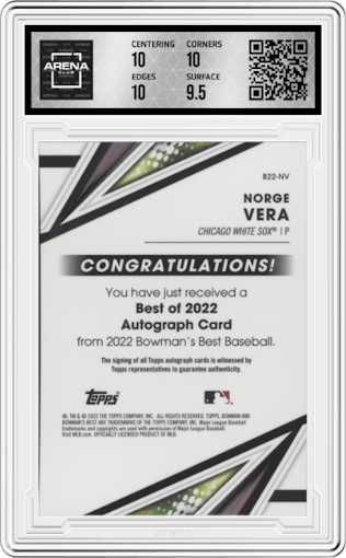 Norge Vera from the 2022 Bowman’s Best   set graded by Arena Club and given an overall grade of 10.
