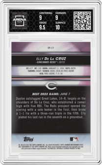 Elly De La Cruz from the 2022 Bowman’s Best   set graded by Arena Club and given an overall grade of 9.5.